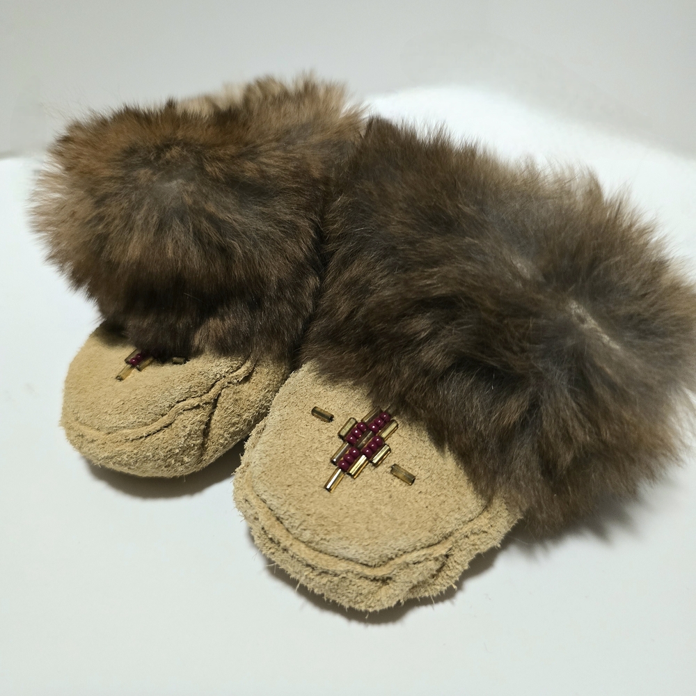 Hand Made Fur Tan Newborn Moccasins
